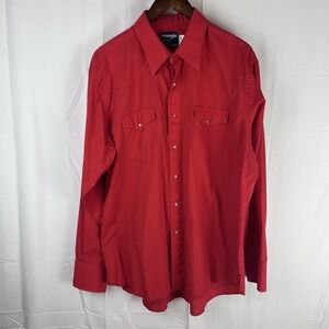 Wrangler Shirt Men's 18 X 36 Red Cowboy Cut X Long‎ Tails Snaps Western USA Made
